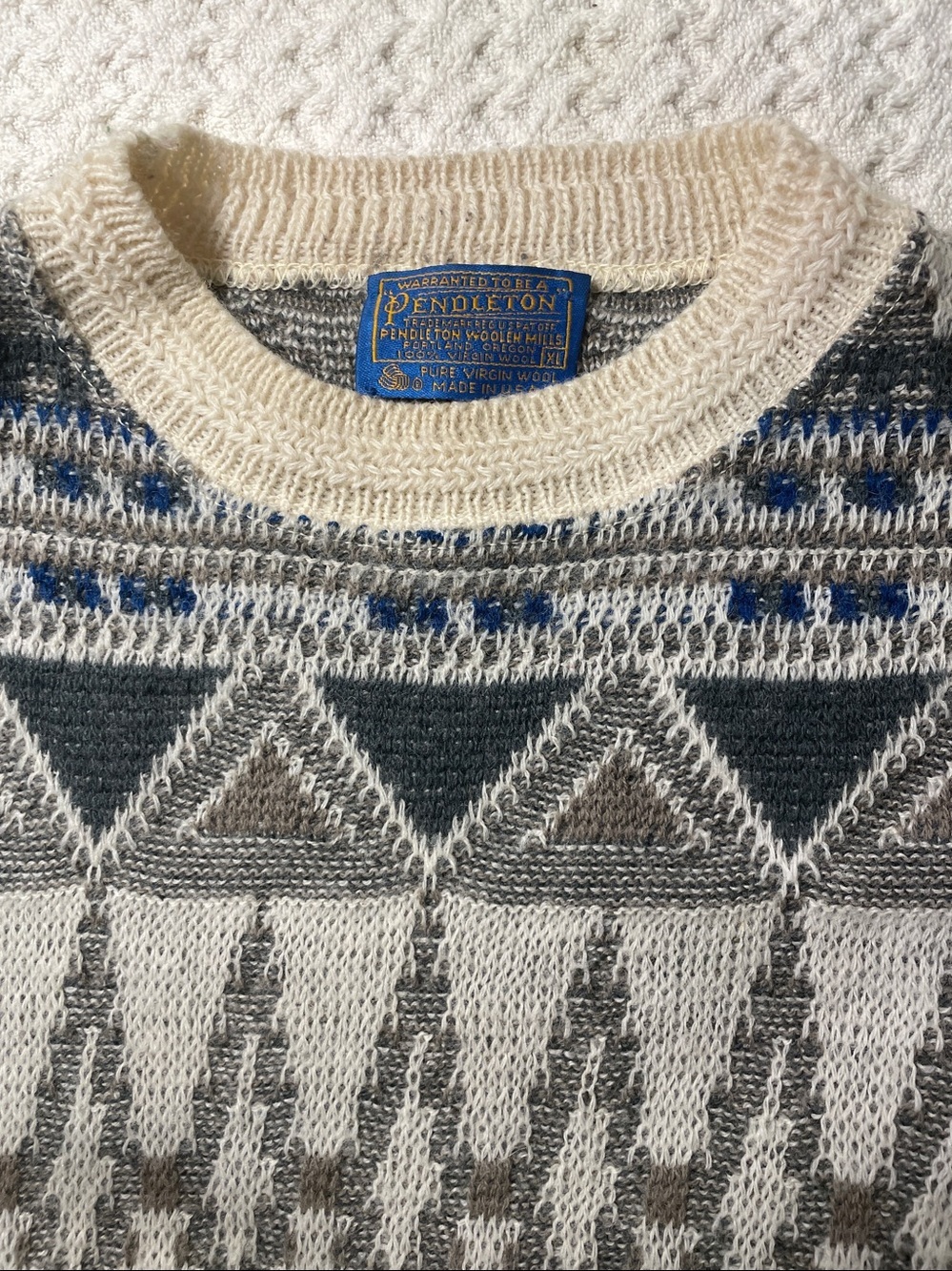 Vintage 60s Pendleton 100% Pure Virgin Wool Geometric Knit Sweater Men's XL Over - Picture 6 of 10